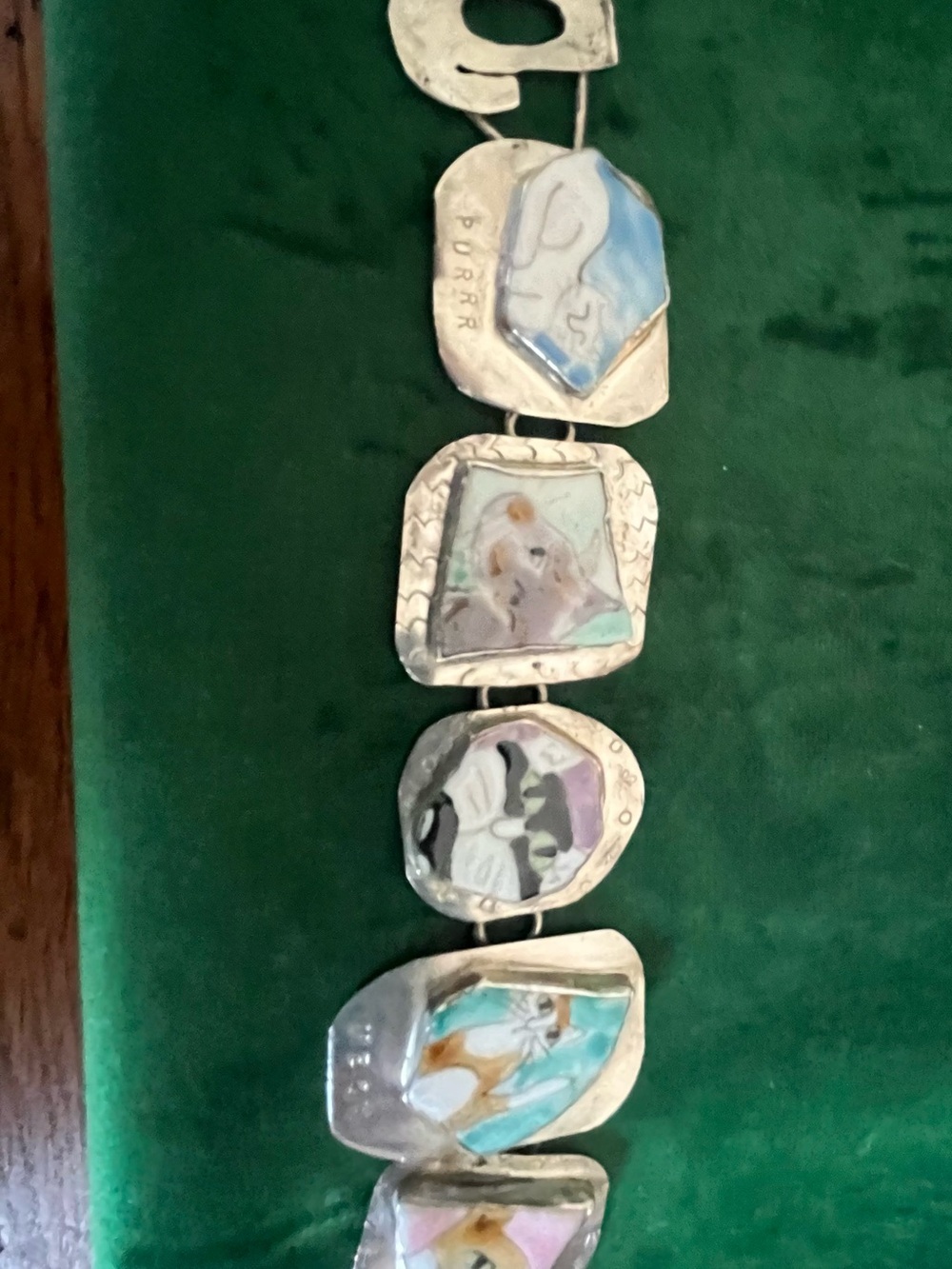 Rare Sterling CAT bracelet. Artisan made porcelain $$$
